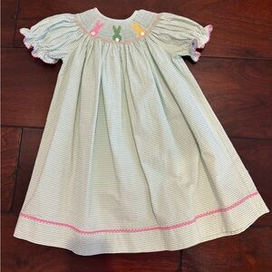 Striped Kids Casual Dress with Bunny Embroidery